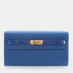 Pre Owned Hermes Kelly To Go Mykonos Epsom Calfskin Leather Wallet on Chain