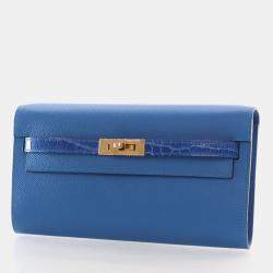 Pre Owned Hermes Kelly To Go Mykonos Epsom Calfskin Leather Wallet on Chain