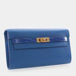 Pre Owned Hermes Kelly To Go Mykonos Epsom Calfskin Leather Wallet on Chain