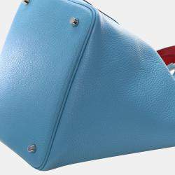 Pre Owned Hermes Picotin Lock 22 Bleu Du Nord Verso Taurillon Clémence Leather Top Handle Bag