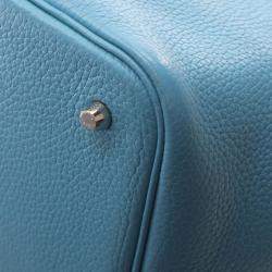 Pre Owned Hermes Picotin Lock 22 Bleu Du Nord Verso Taurillon Clémence Leather Top Handle Bag