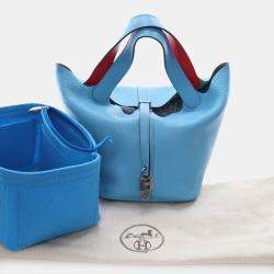 Pre Owned Hermes Picotin Lock 22 Bleu Du Nord Verso Taurillon Clémence Leather Top Handle Bag