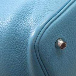 Pre Owned Hermes Picotin Lock 22 Bleu Du Nord Verso Taurillon Clémence Leather Top Handle Bag