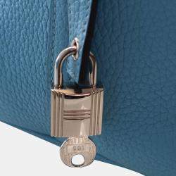 Pre Owned Hermes Picotin Lock 22 Bleu Du Nord Verso Taurillon Clémence Leather Top Handle Bag