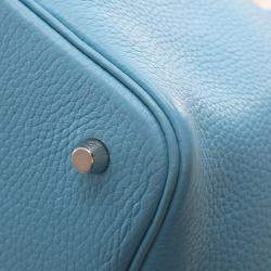 Pre Owned Hermes Picotin Lock 22 Bleu Du Nord Verso Taurillon Clémence Leather Top Handle Bag