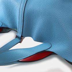 Pre Owned Hermes Picotin Lock 22 Bleu Du Nord Verso Taurillon Clémence Leather Top Handle Bag