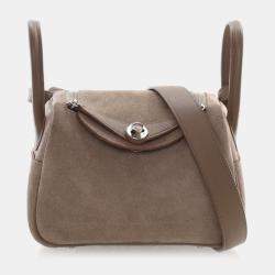 مملوكة مسبقًا Hermes Lindy Mini 20 Gris Caillou Etoupe Grizzly Suede Top Handle Bag