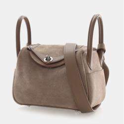 مملوكة مسبقًا Hermes Lindy Mini 20 Gris Caillou Etoupe Grizzly Suede Top Handle Bag
