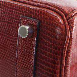 Pre Owned Hermes Birkin 25 Burgundy Lizard Leather Top Handle Bag