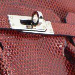 Pre Owned Hermes Birkin 25 Burgundy Lizard Leather Top Handle Bag
