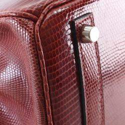 Pre Owned Hermes Birkin 25 Burgundy Lizard Leather Top Handle Bag