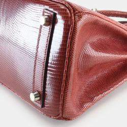 Pre Owned Hermes Birkin 25 Burgundy Lizard Leather Top Handle Bag