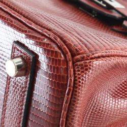 Pre Owned Hermes Birkin 25 Burgundy Lizard Leather Top Handle Bag