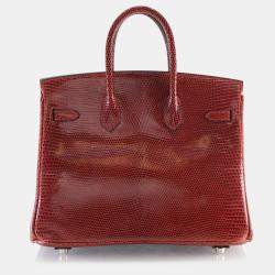 Pre Owned Hermes Birkin 25 Burgundy Lizard Leather Top Handle Bag