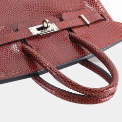Pre Owned Hermes Birkin 25 Burgundy Lizard Leather Top Handle Bag