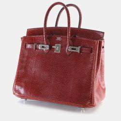 Pre Owned Hermes Birkin 25 Burgundy Lizard Leather Top Handle Bag
