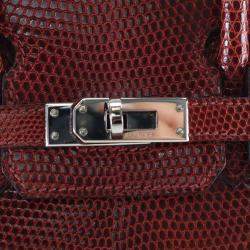 Pre Owned Hermes Birkin 25 Burgundy Lizard Leather Top Handle Bag