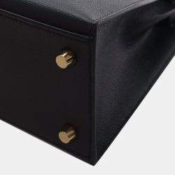 Pre Owned حقيبة هيرمس كيلي سيليير 25 جلد إبسم عجل أسود مقبض علوي