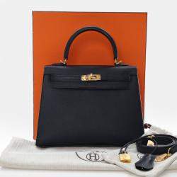 Pre Owned حقيبة هيرمس كيلي سيليير 25 جلد إبسم عجل أسود مقبض علوي