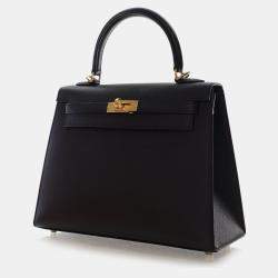 Pre Owned حقيبة هيرمس كيلي سيليير 25 جلد إبسم عجل أسود مقبض علوي