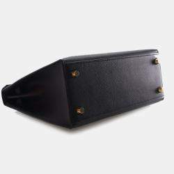 Pre Owned حقيبة هيرمس كيلي سيليير 25 جلد إبسم عجل أسود مقبض علوي