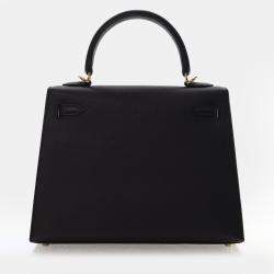 Pre Owned حقيبة هيرمس كيلي سيليير 25 جلد إبسم عجل أسود مقبض علوي