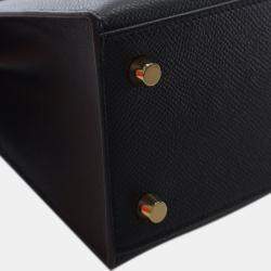 Pre Owned حقيبة هيرمس كيلي سيليير 25 جلد إبسم عجل أسود مقبض علوي