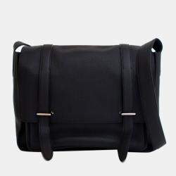 Pre Owned حقيبة مراسل هيرميس ستيف كابورال جلد توريلون كليمونس سوداء