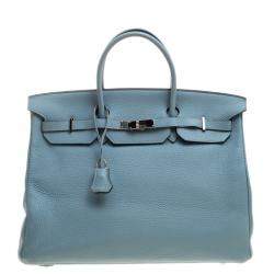 Hermes Ciel Taurillon Clemence Leather Palladium Hardware Birkin 40 Bag