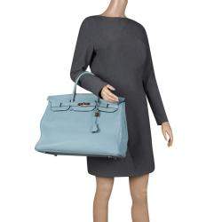 Hermes Ciel Taurillon Clemence Leather Palladium Hardware Birkin 40 Bag