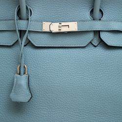 Hermes Ciel Taurillon Clemence Leather Palladium Hardware Birkin 40 Bag