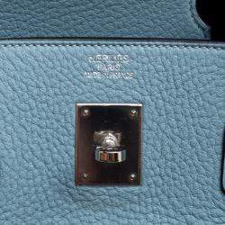 Hermes Ciel Taurillon Clemence Leather Palladium Hardware Birkin 40 Bag