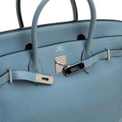Hermes Ciel Taurillon Clemence Leather Palladium Hardware Birkin 40 Bag