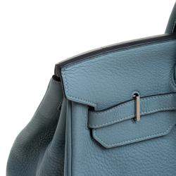 Hermes Ciel Taurillon Clemence Leather Palladium Hardware Birkin 40 Bag