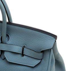 Hermes Ciel Taurillon Clemence Leather Palladium Hardware Birkin 40 Bag