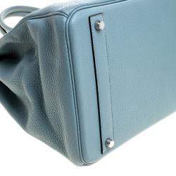 Hermes Ciel Taurillon Clemence Leather Palladium Hardware Birkin 40 Bag