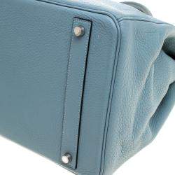 Hermes Ciel Taurillon Clemence Leather Palladium Hardware Birkin 40 Bag