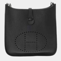 Pre Owned Hermes Evelyn 3 Pm Black Taurillon Clemence Shoulder Bag