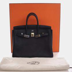Pre Owned Hermes Birkin 25 Black Togo Calfskin Leather Top Handle Bag