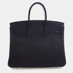Pre Owned Hermes Birkin 25 Black Togo Calfskin Leather Top Handle Bag