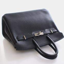 Pre Owned Hermes Birkin 25 Black Togo Calfskin Leather Top Handle Bag
