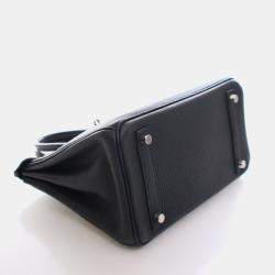 Pre Owned Hermes Birkin 25 Black Togo Calfskin Leather Top Handle Bag