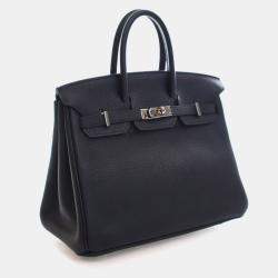 Pre Owned Hermes Birkin 25 Black Togo Calfskin Leather Top Handle Bag