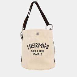 Pre Owned Hermes Beige Toile Chevron Sac de Pansage Bucket Shoulder Bag