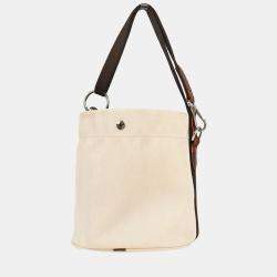 Pre Owned Hermes Beige Toile Chevron Sac de Pansage Bucket Shoulder Bag