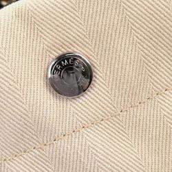 Pre Owned Hermes Beige Toile Chevron Sac de Pansage Bucket Shoulder Bag