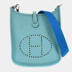 Pre Owned Hermes Blue Atoll Epsom Evelyne 16 Shoulder Bag