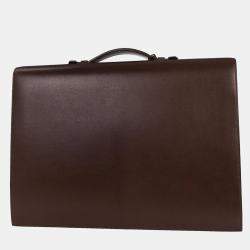 Pre Owned Hermes Sac a Depeches 38 Brown Box Calfskin Leather Briefcase Bag
