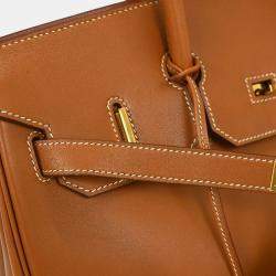 Pre Owned Hermes Birkin 35 Gold Gulliver Leather Top Handle Bag