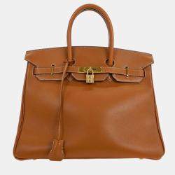 Pre Owned Hermes Birkin 35 Gold Gulliver Leather Top Handle Bag
